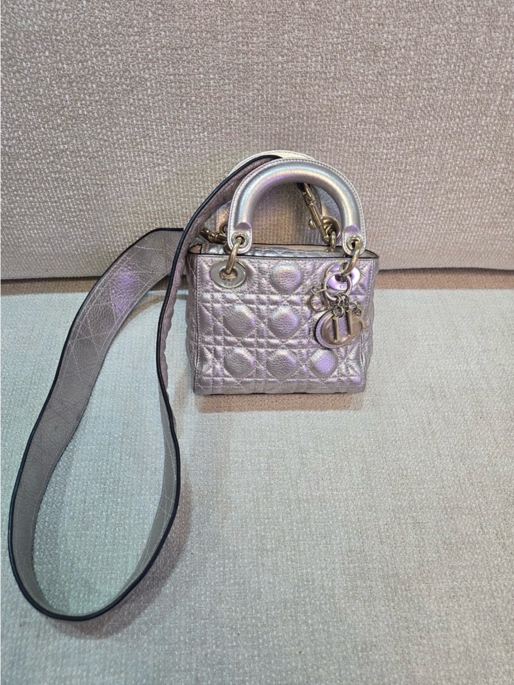 Dior Metallic Quilted Shoulder Bag in tan